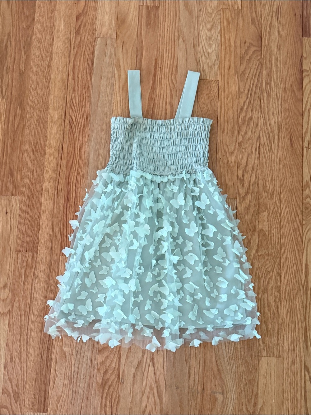 Girls Sage Green Butterfly Tulle Smocked Dress